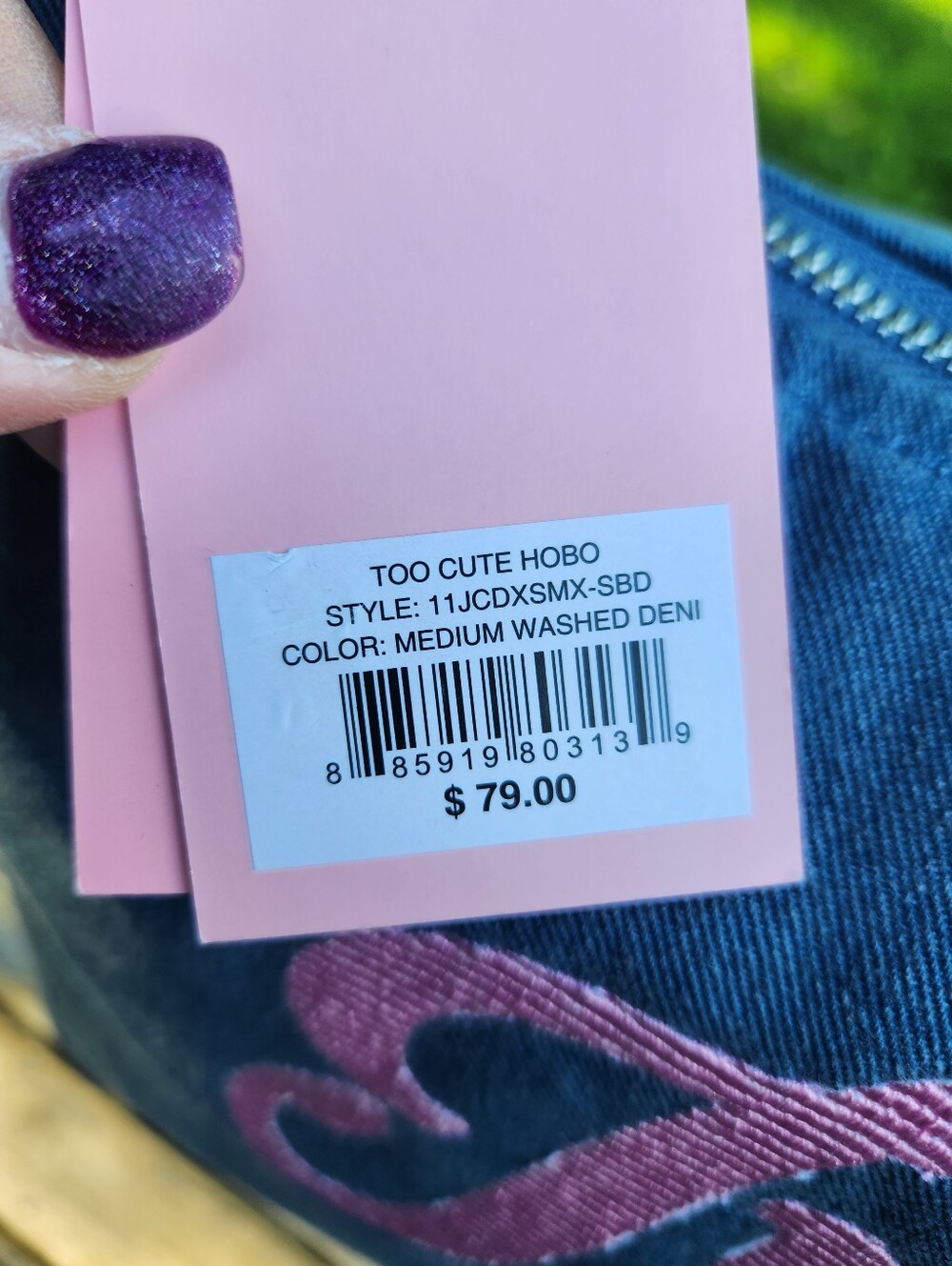 Juicy Couture Blue Jean Denim Shoulder Bag with Pink Logo NWT - Picture 5 of 9